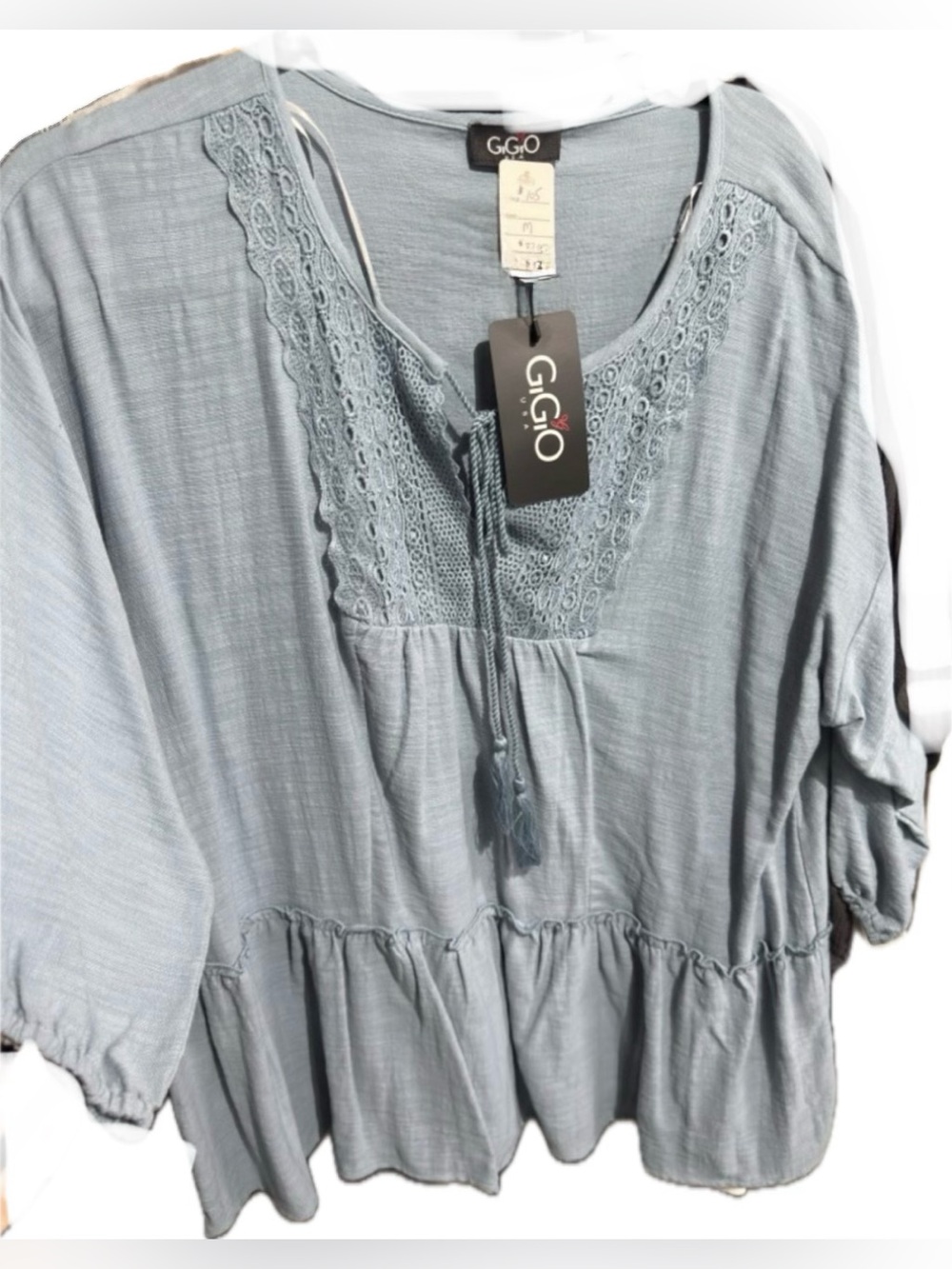 G.Gio Light Blue Lace-Trim Peasant Tunic